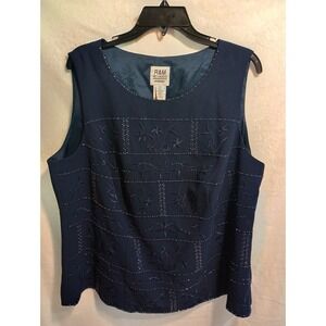 R&M‎ Richards Women's Navy Blue Sleeveless Embroidered Top 18W
